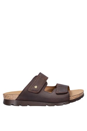 Saulo leren slippers donkerbruin
