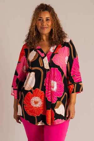 gebloemde top roze