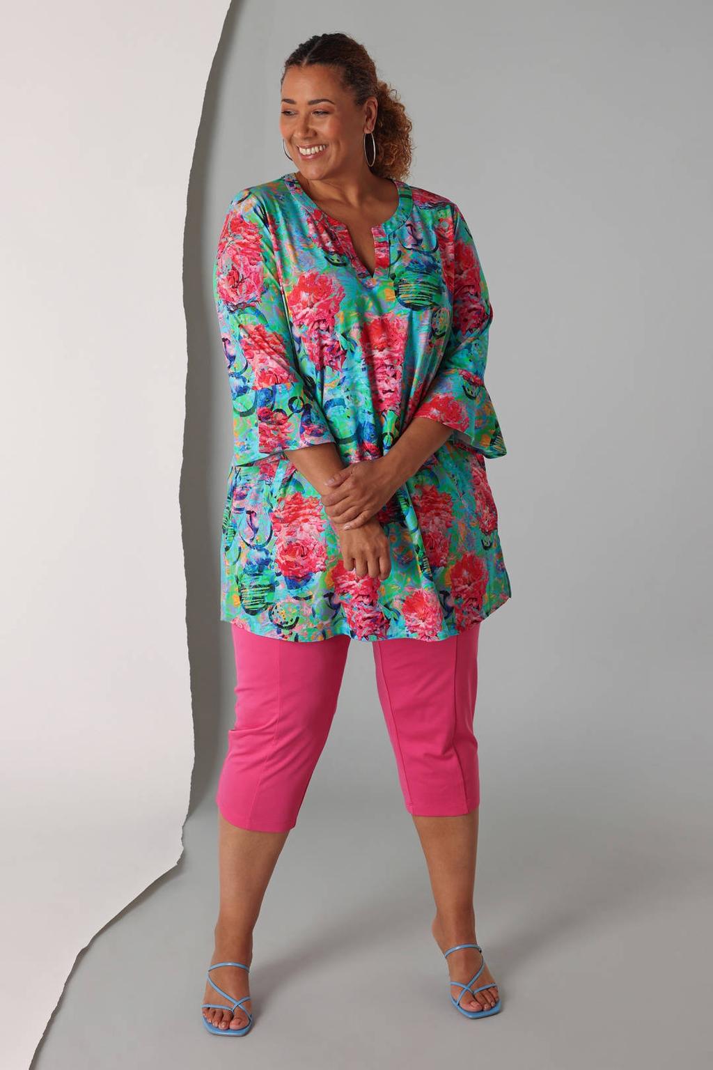 Roze dames Colletta slim regular waist bermuda short van viscose met elastische tailleband en effen