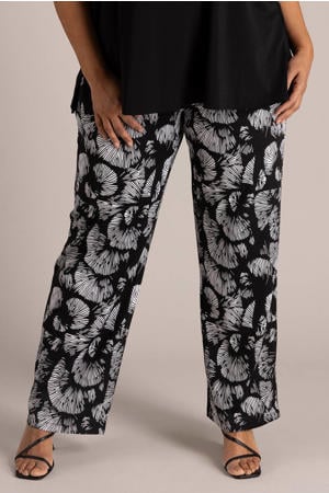 wide leg regular waist broek zwart
