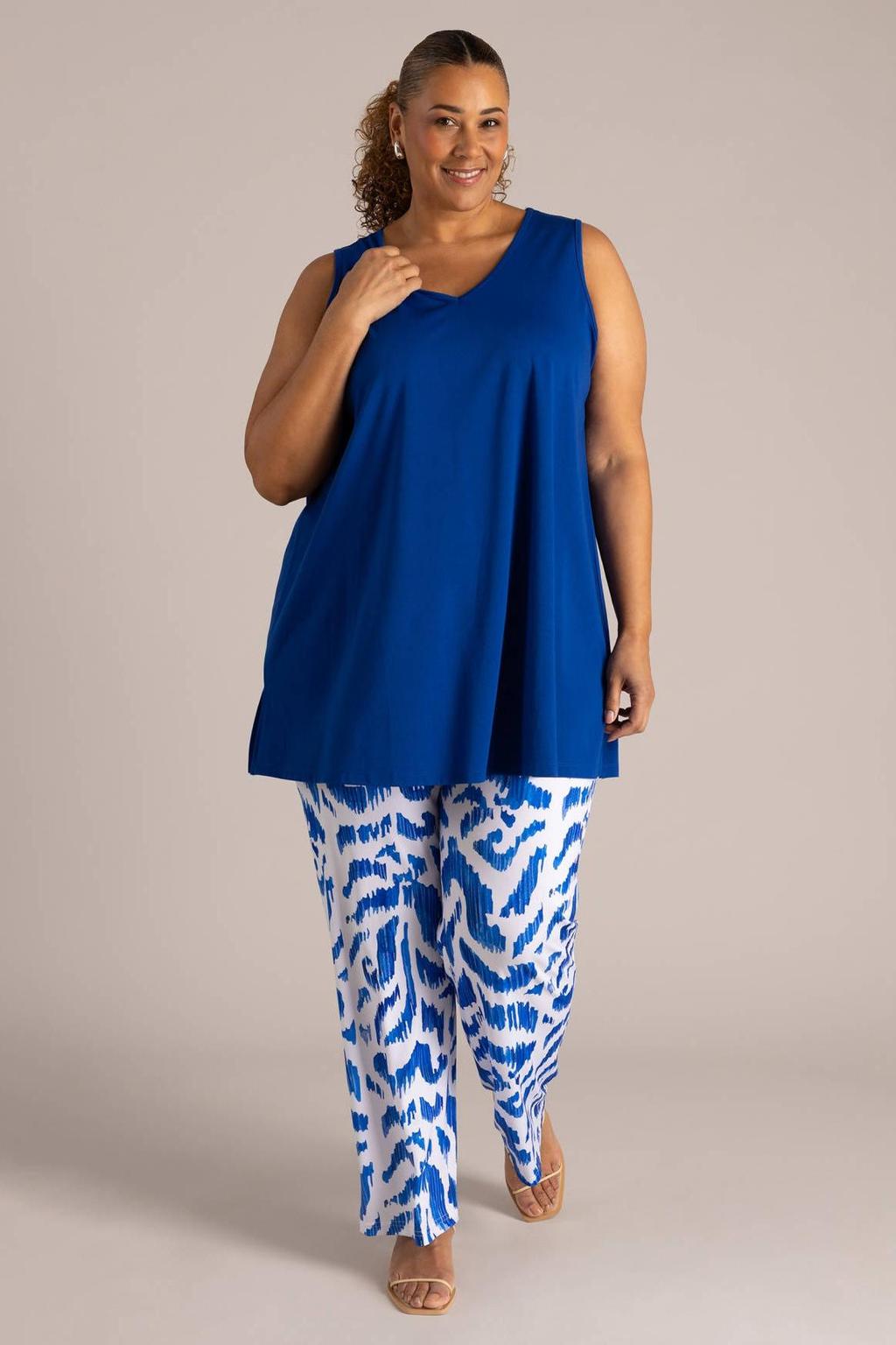 Blauwe dames Colletta top van viscose met effen en V-hals
