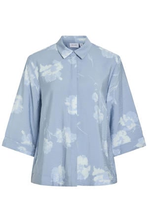 gebloemde blouse grijsblauw