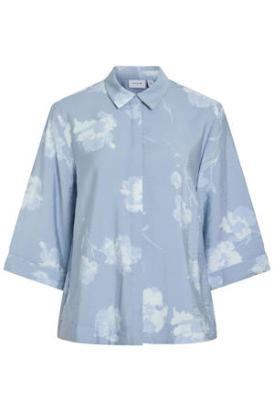 gebloemde blouse grijsblauw