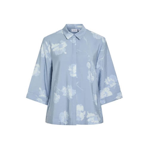 VILA gebloemde blouse grijsblauw afbeelding
