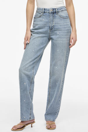 high waist straight leg jeans light blue denim