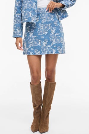 gebloemde spijkerrok light blue denim