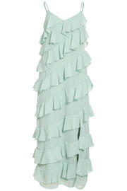 thumbnail: Turquoise dames VILA maxi jurk van polyester met effen, spaghettibandjes, V-hals en ruches
