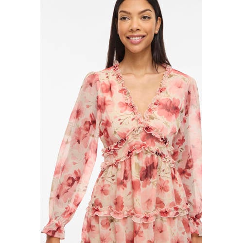 VILA mini jurk met ruches en bloemenprint afbeelding