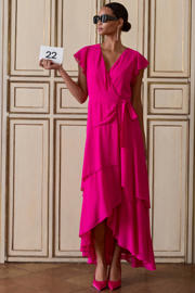 thumbnail: VILA maxi wikkeljurk met volant fuchsia
