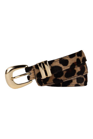 leren riem met panterprint bruin
