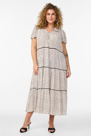 midi jurk met stippen ecru