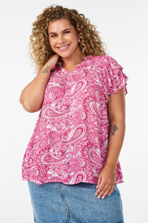 blousetop met paisley print roze