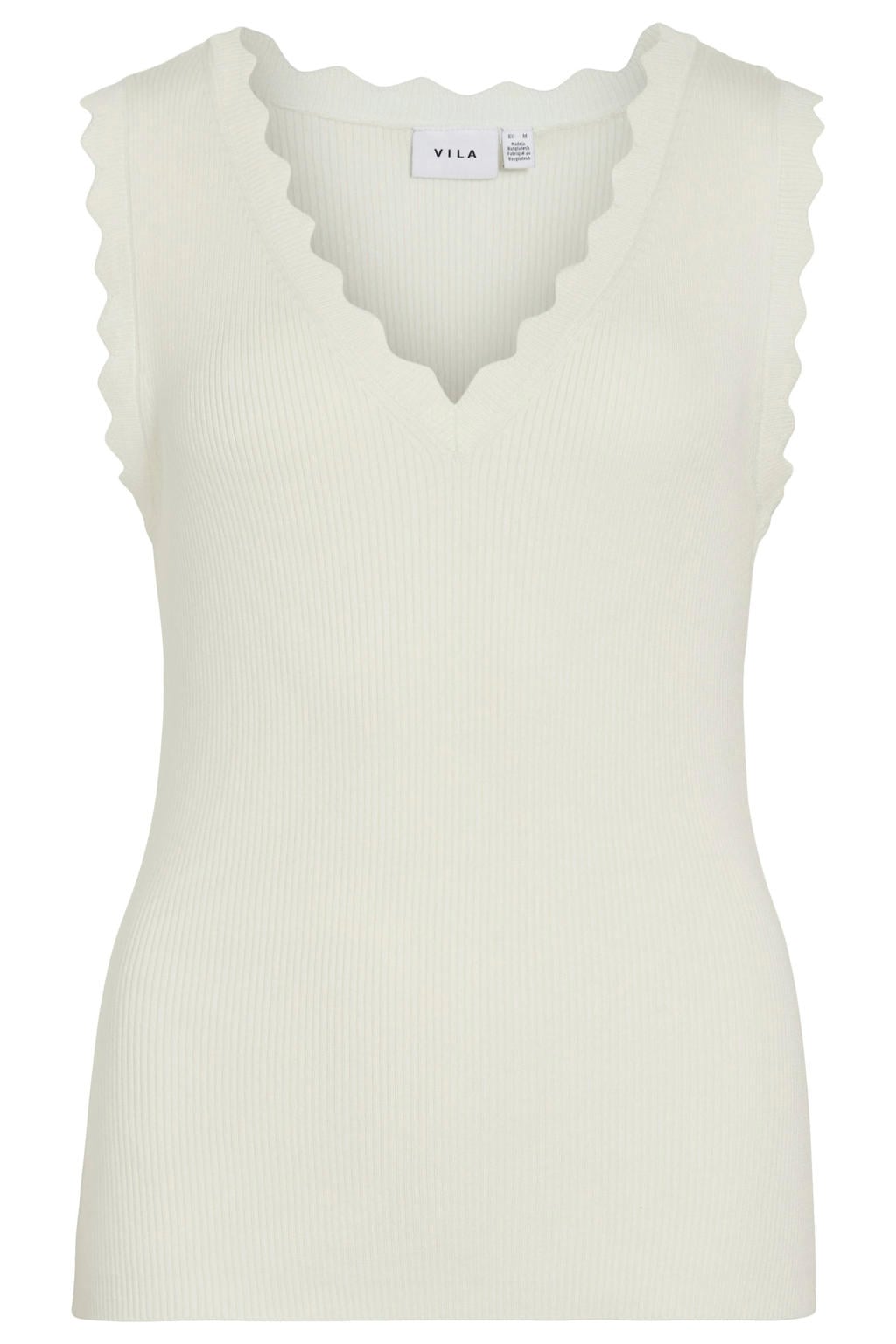 Ecru dames VILA top gebreid van viscose met effen en V-hals