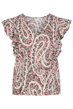 blousetop met paisley print bruin