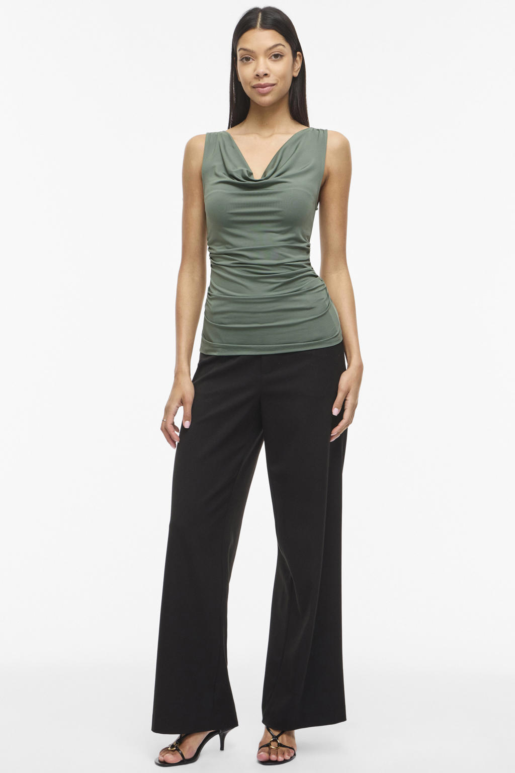 Groene dames VILA top van polyester met effen en watervalhals