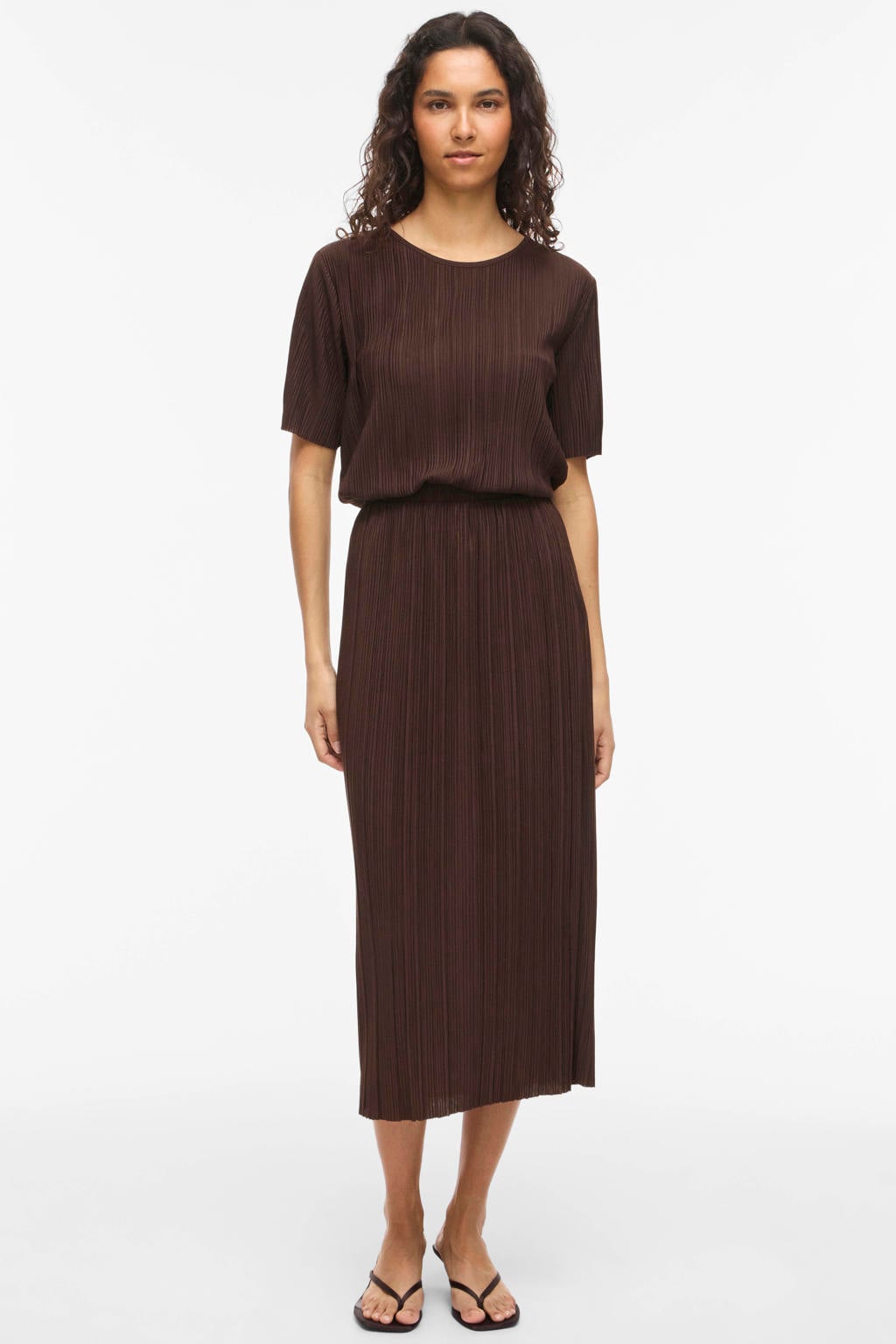 Bruine dames VILA midi rok gemaakt van polyester en met elastische tailleband