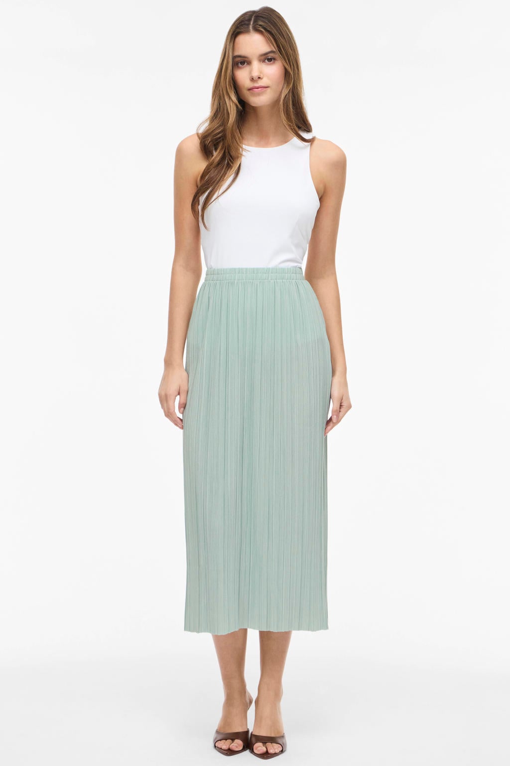 Turquoise dames VILA midi rok gemaakt van polyester en met elastische tailleband