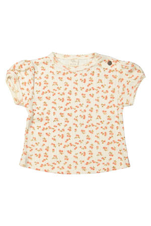 gebloemde T-shirt roze ajour
