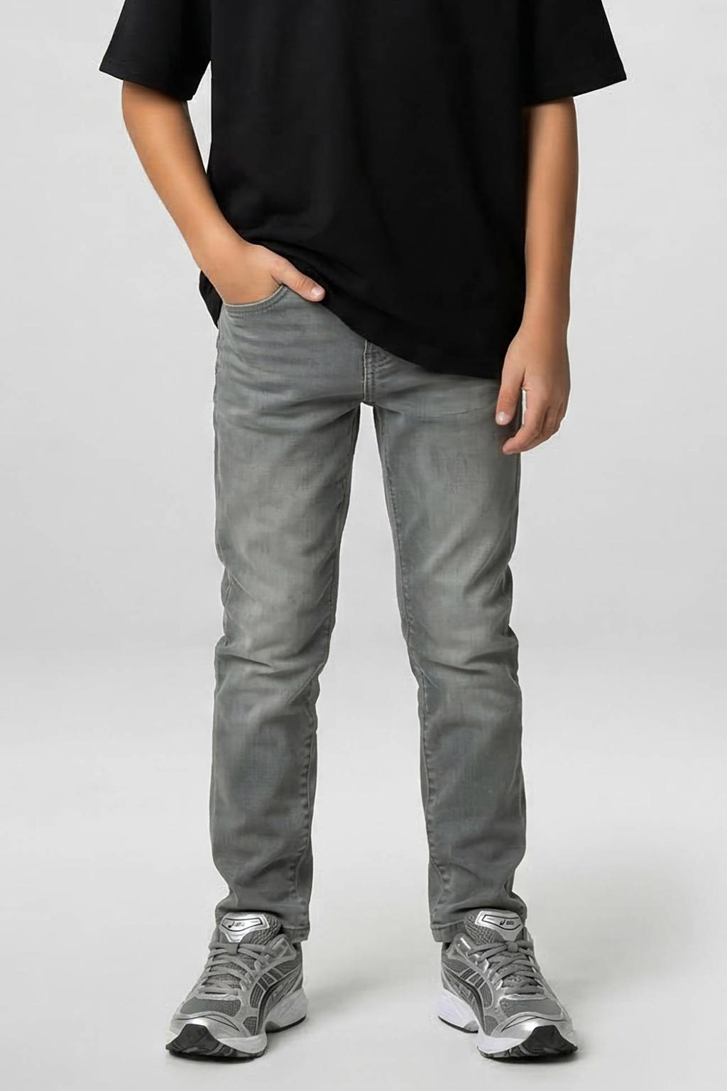 Grey denim jongens Cars Maxwel loose fit jeans van stretchdenim met effen