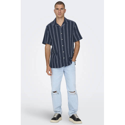 ONLY & SONS regular gestreept casual overhemd donkerblauw afbeelding