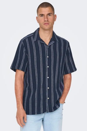 regular gestreept casual overhemd donkerblauw