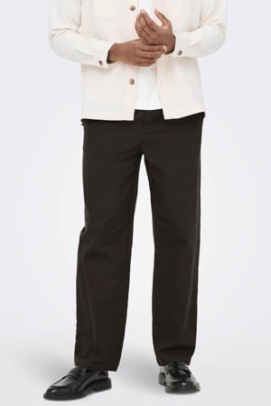 ONSSINUS loose casual broek met linnen donkerbruin