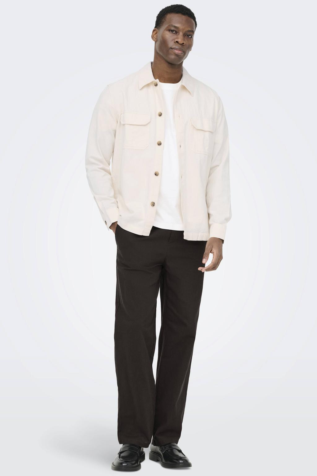 ONLY & SONS ONSSINUS loose casual broek met linnen donkerbruin