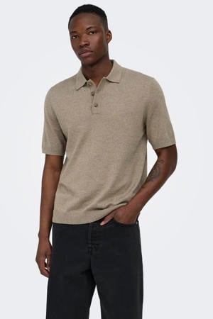 regular polo fijn gebreid taupe
