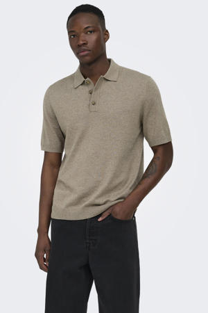 regular polo fijn gebreid taupe