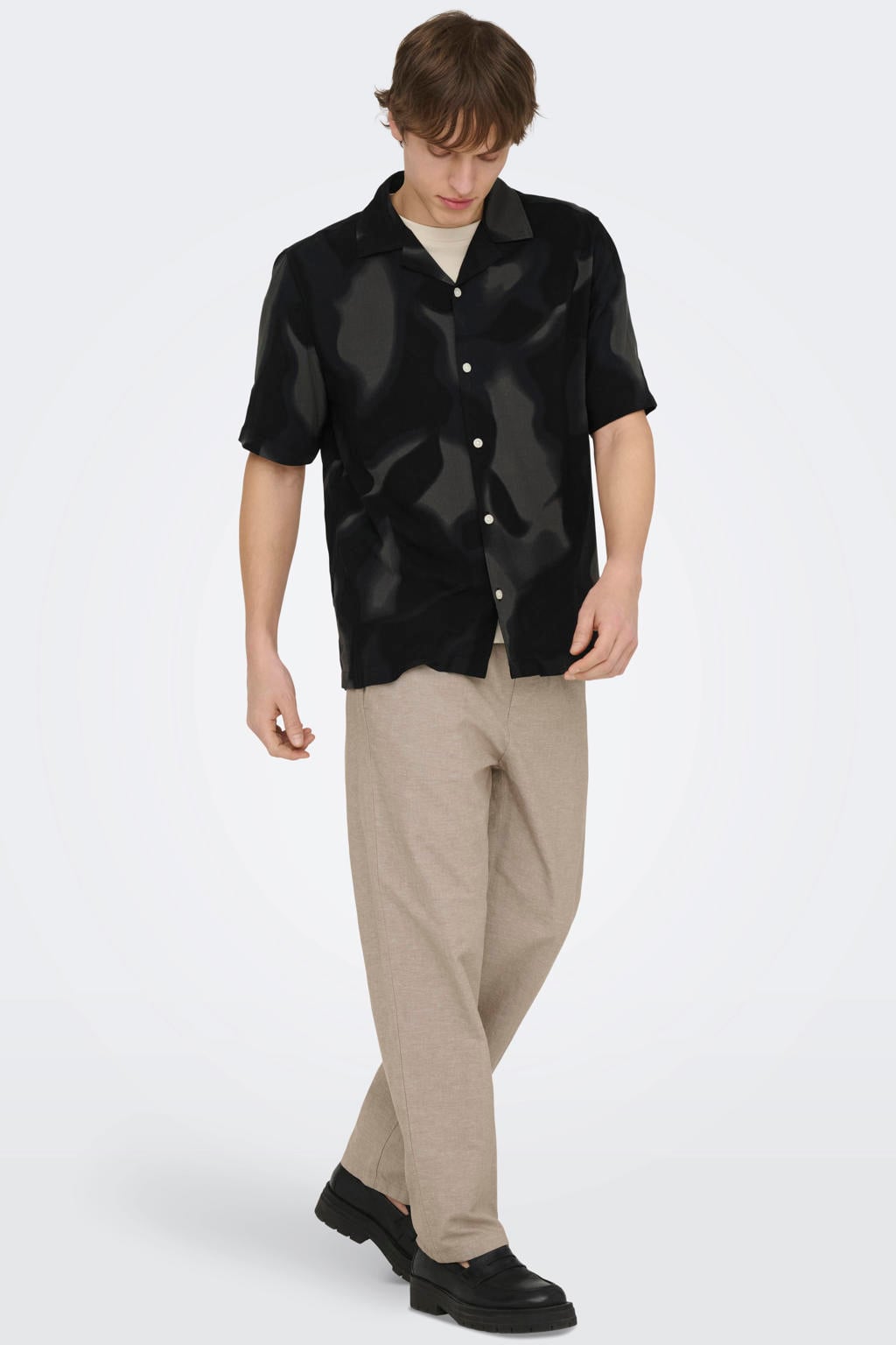 ONLY & SONS ONSSINUS loose casual broek met linnen lichtbruin