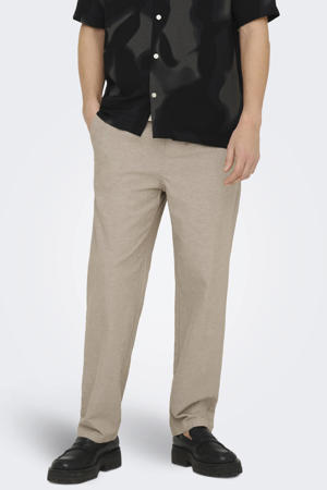 ONSSINUS loose casual broek met linnen lichtbruin