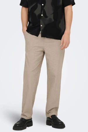 ONSSINUS loose casual broek met linnen lichtbruin