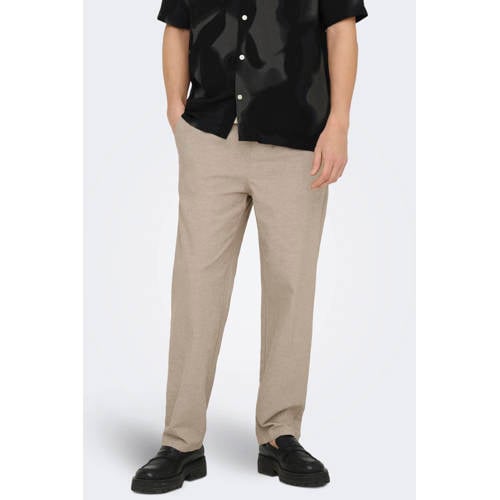 ONLY & SONS ONSSINUS loose casual broek met linnen lichtbruin afbeelding