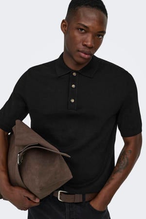 regular polo fijn gebreid zwart