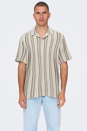 regular gestreept casual overhemd beige