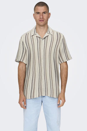 regular gestreept casual overhemd beige