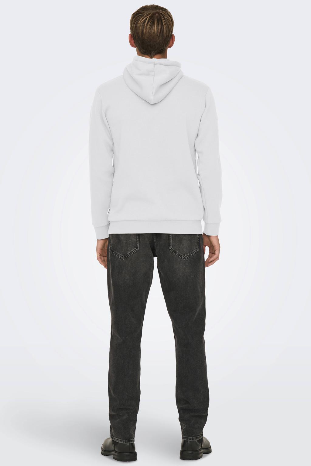 Lichtgrijze heren ONLY & SONS hoodie van sweat materiaal met melée print, lange mouwen en capuchon