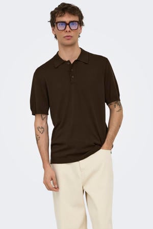 regular polo gebreid donkerbruin