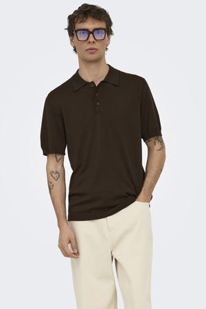 regular polo gebreid donkerbruin