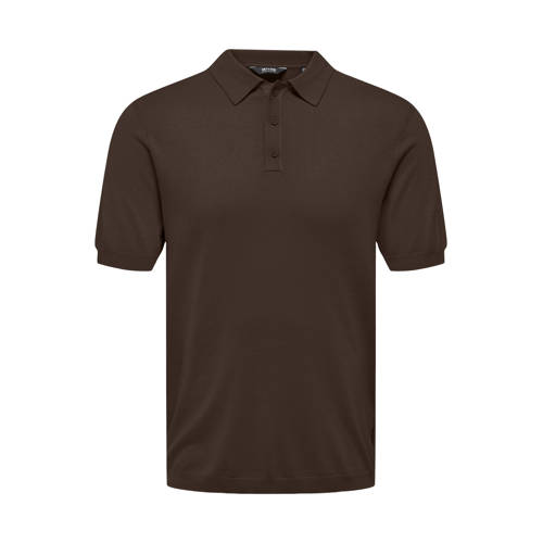 ONLY & SONS regular polo gebreid donkerbruin afbeelding