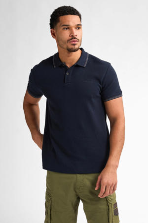 regular polo met textuur donkerblauw