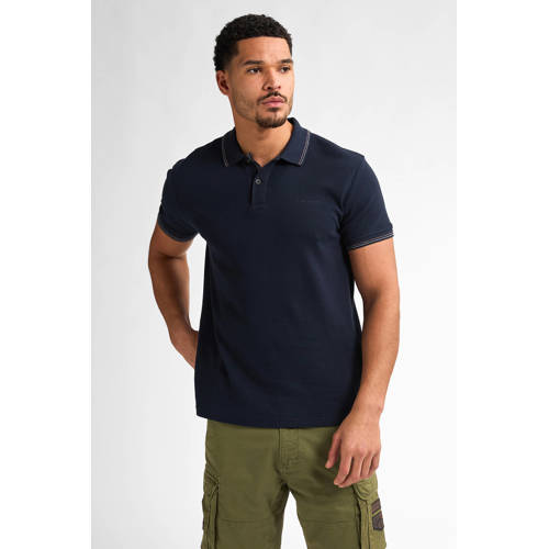 Petrol Industries regular polo met textuur donkerblauw afbeelding