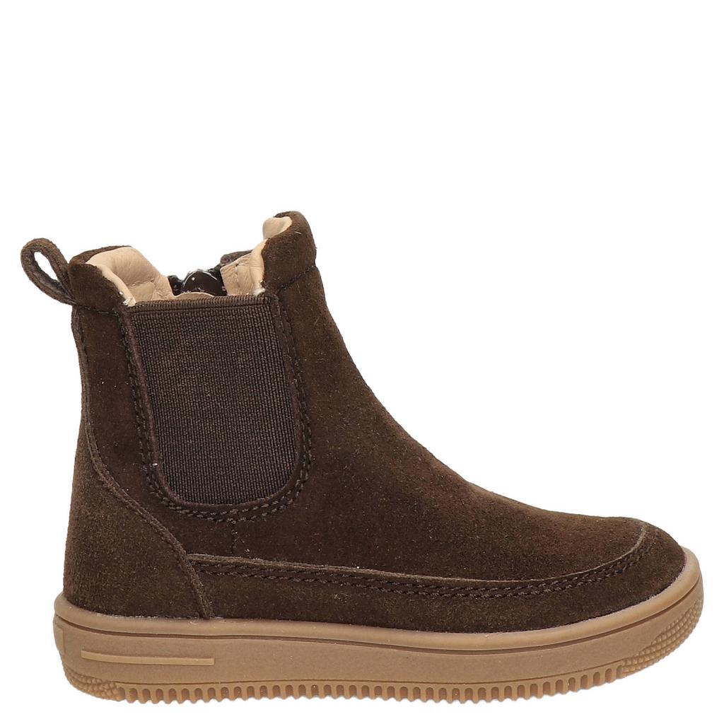 Bruine jongens en meisjes Nelson Kids suède enkelboots met rits- en klittenbandsluiting