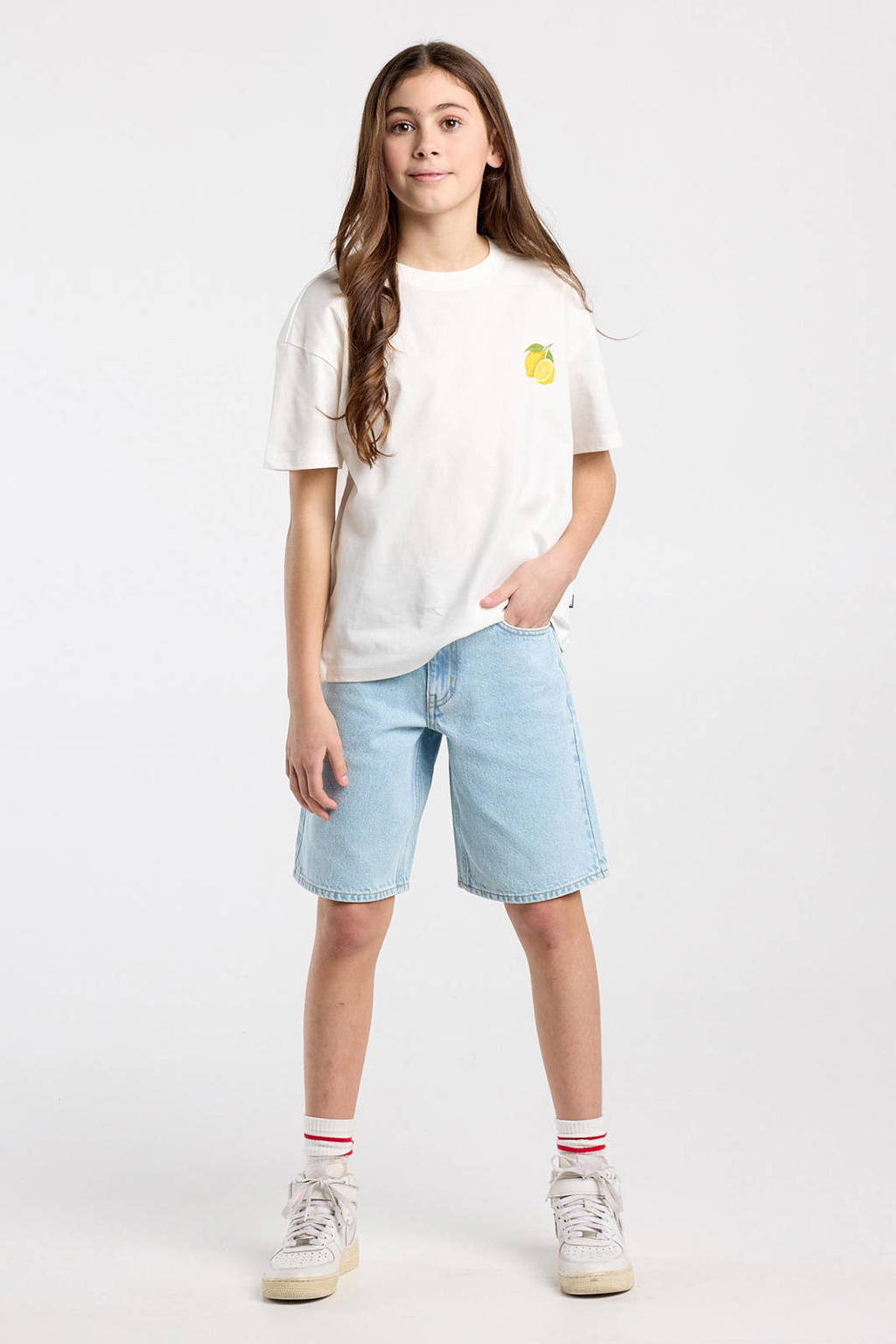 Witte meisjes America Today T-shirt van katoen met backprint, korte mouwen en ronde hals