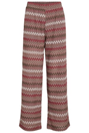 straight high waist gestreepte geruite casual broek gebreid rood