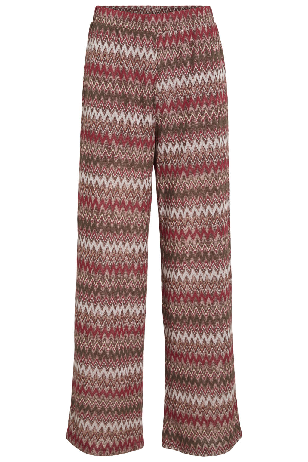 Rood en bruine dames VILA straight high waist gestreepte geruite casual broek gebreid van polyester met elastische tailleband