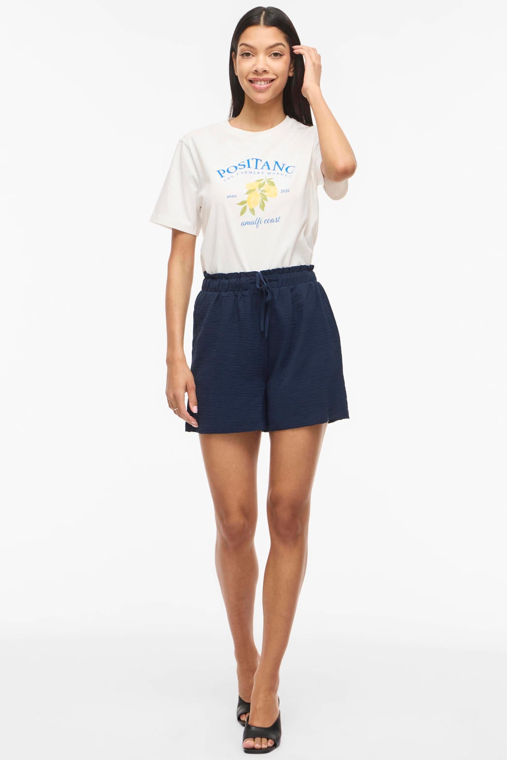 Marineblauw dames VILA high waist short van polyester met regular fit, elastische tailleband met koord en effen