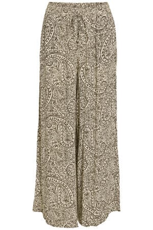 wide leg regular waist casual broek met paisley print ecru