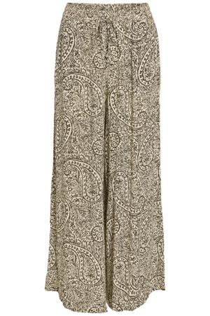 wide leg regular waist casual broek met paisley print ecru