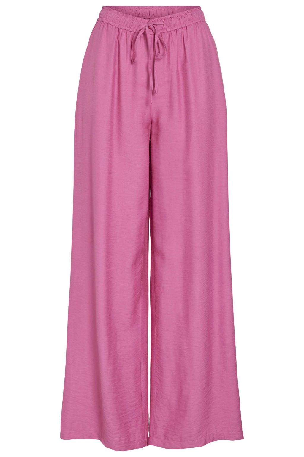 Roze dames VILA satijnen wide leg regular waist casual broek met effen